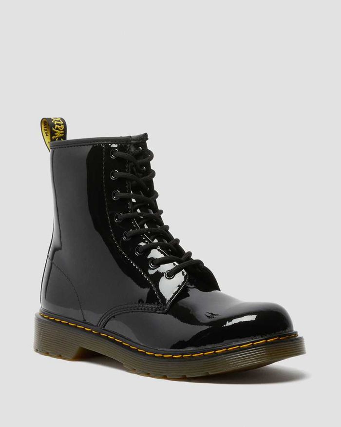 Dr Martens Kids Youth 1460 Patent Leather Lace Up Boots Black - 84156EBUP